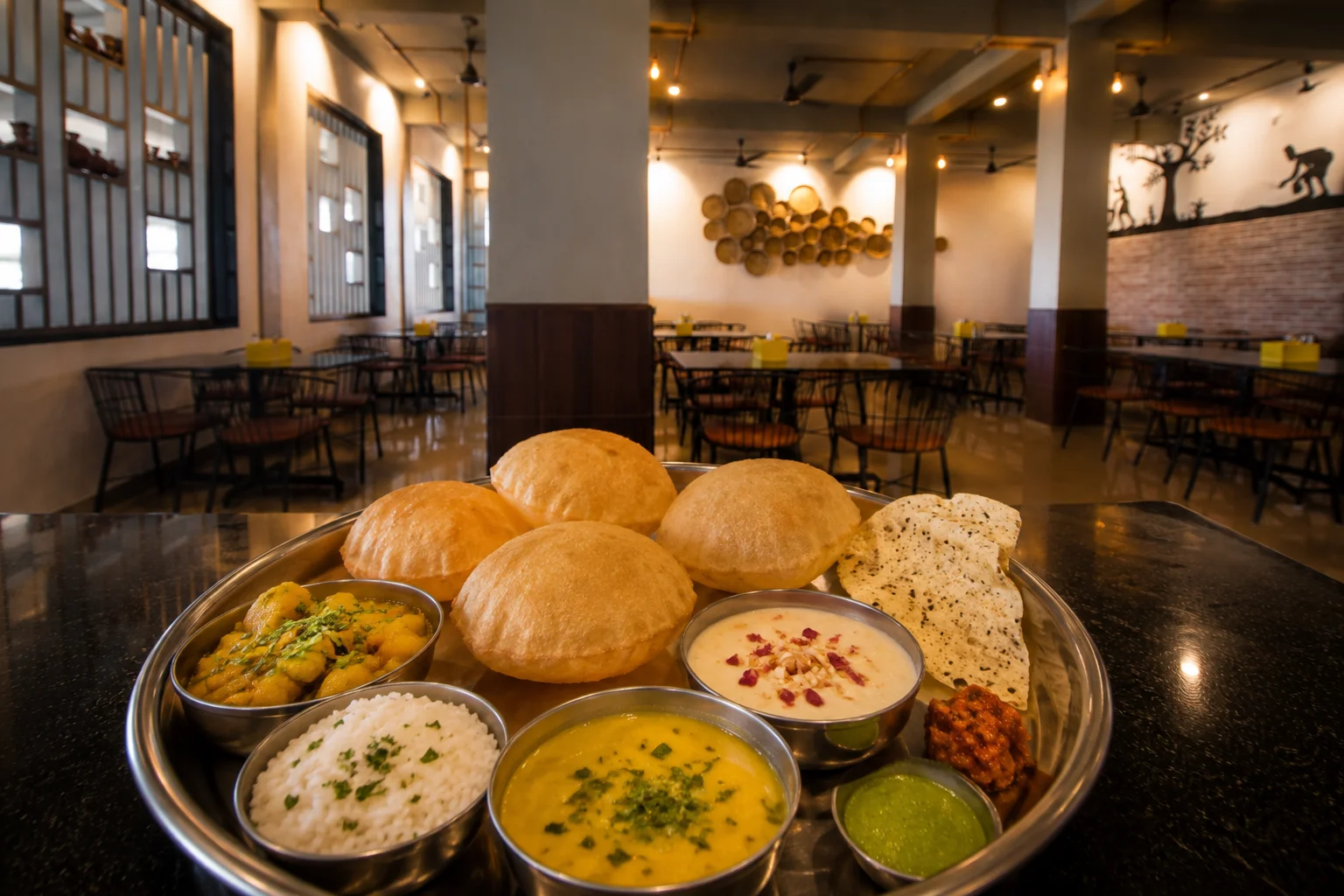 Puneri Thali - Veg dish at The Farmer's Kitchen Shirwal